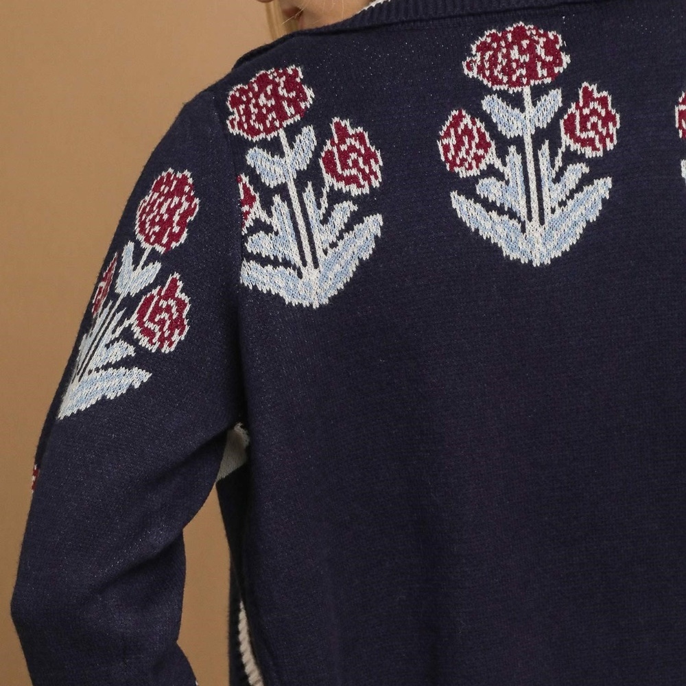 Umgee Knit Zip Up Jacket | NWT | Floral Boho | Midnight Navy | Sizes S M L - Picture 9 of 12
